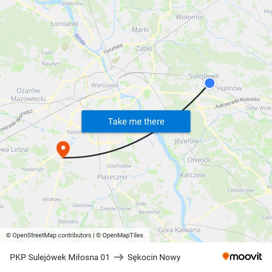 PKP Sulejówek Miłosna 01 to Sękocin Nowy map