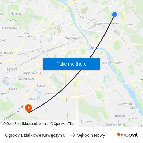 Ogrody Działkowe Kawęczyn to Sękocin Nowy map