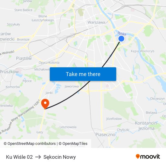 Ku Wiśle to Sękocin Nowy map