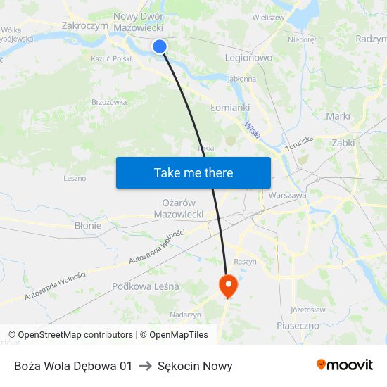 Boża Wola Dębowa to Sękocin Nowy map