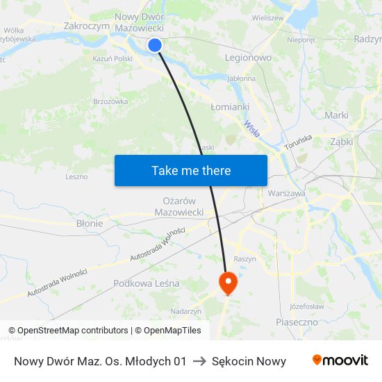 Nowy Dwór Maz. Os. Młodych 01 to Sękocin Nowy map