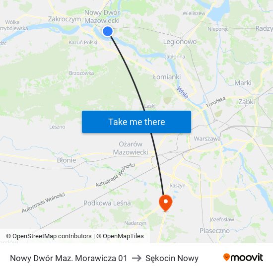 Nowy Dwór Mazowiecki Morawicza to Sękocin Nowy map