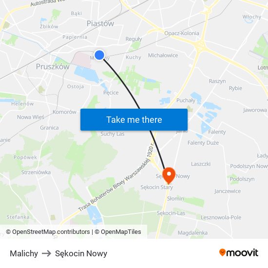 Malichy to Sękocin Nowy map