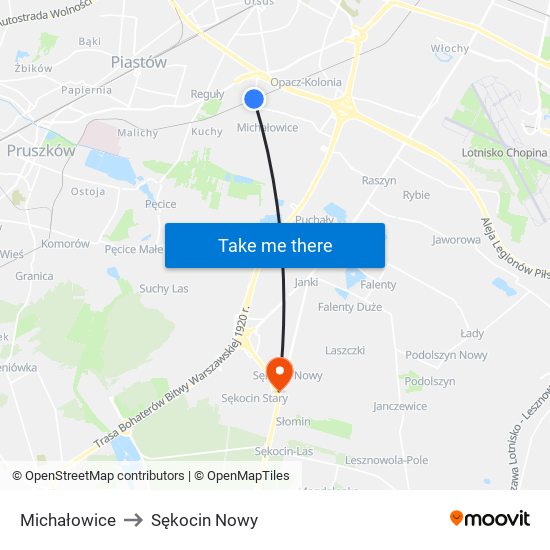 Michałowice to Sękocin Nowy map