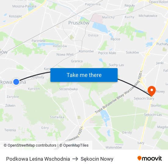 Podkowa Leśna Wschodnia to Sękocin Nowy map