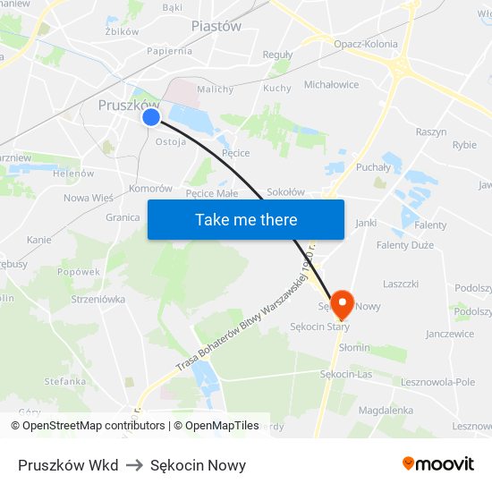 Pruszków Wkd to Sękocin Nowy map