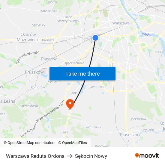 Warszawa Reduta Ordona to Sękocin Nowy map