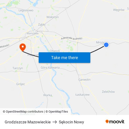 Grodziszcze Mazowieckie to Sękocin Nowy map