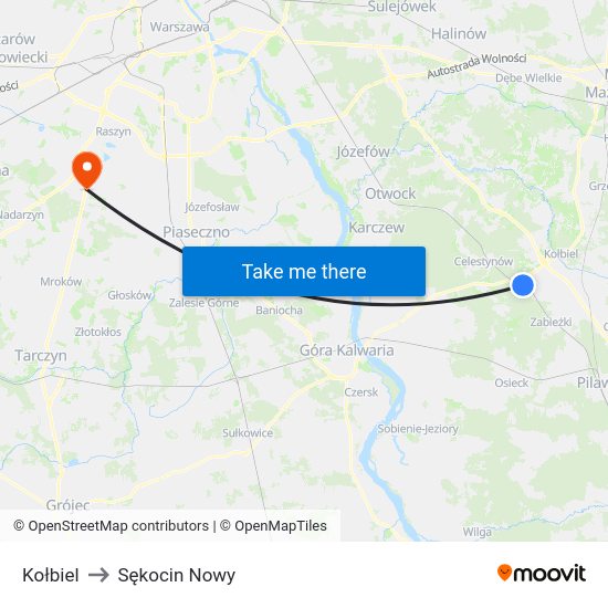 Kołbiel to Sękocin Nowy map