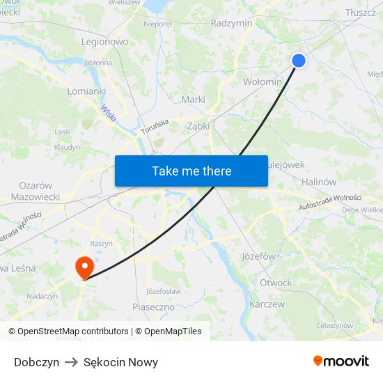 Dobczyn to Sękocin Nowy map