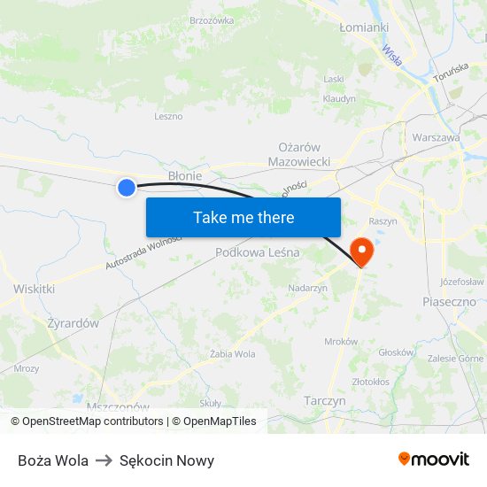 Boża Wola to Sękocin Nowy map