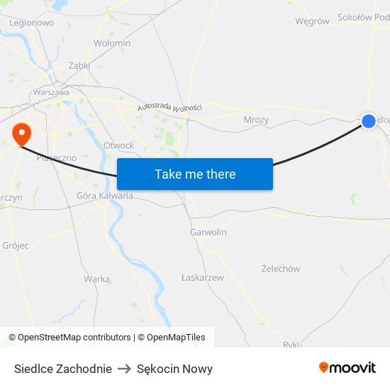 Siedlce Zachodnie to Sękocin Nowy map