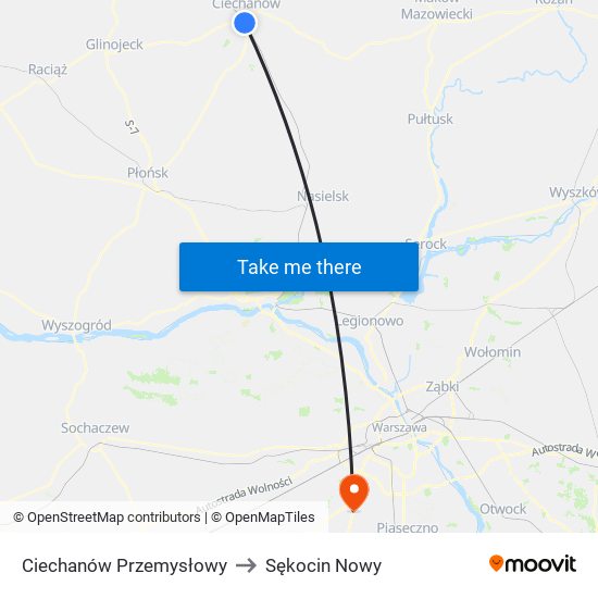 Ciechanów Przemysłowy to Sękocin Nowy map