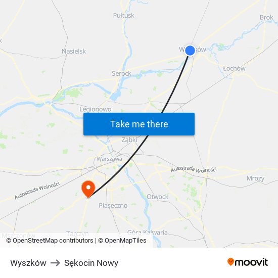 Wyszków to Sękocin Nowy map