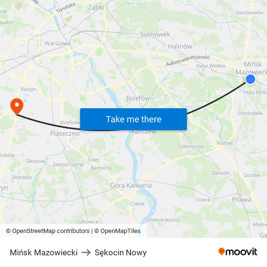 Mińsk Mazowiecki to Sękocin Nowy map