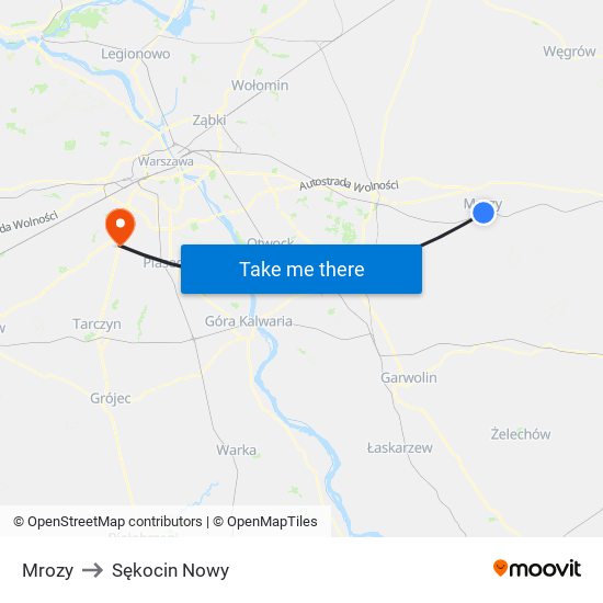 Mrozy to Sękocin Nowy map