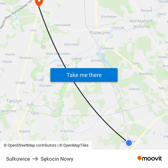 Sułkowice to Sękocin Nowy map