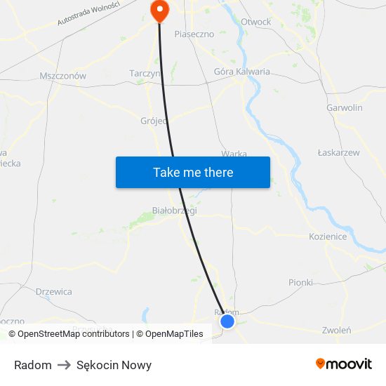 Radom to Sękocin Nowy map