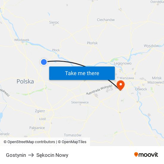 Gostynin to Sękocin Nowy map