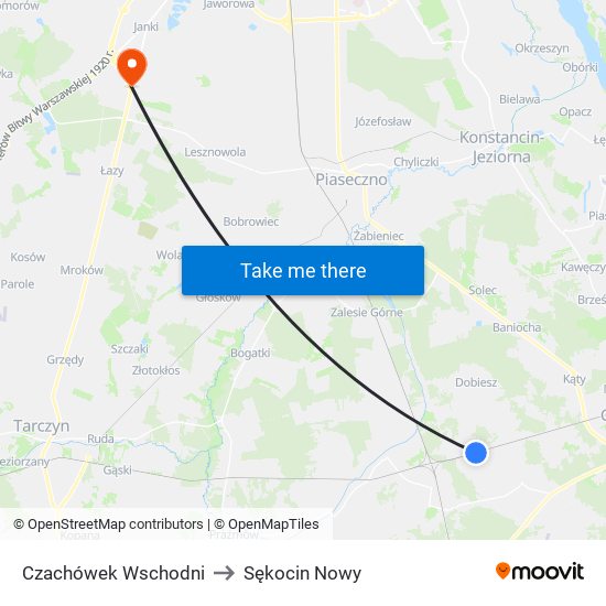 Czachówek Wschodni to Sękocin Nowy map