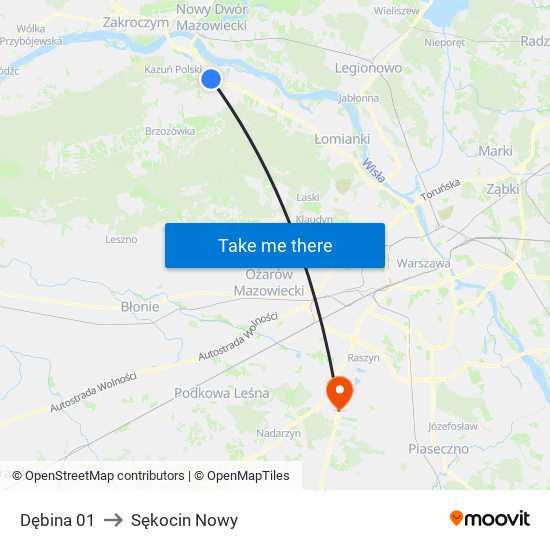 Dębina 01 to Sękocin Nowy map