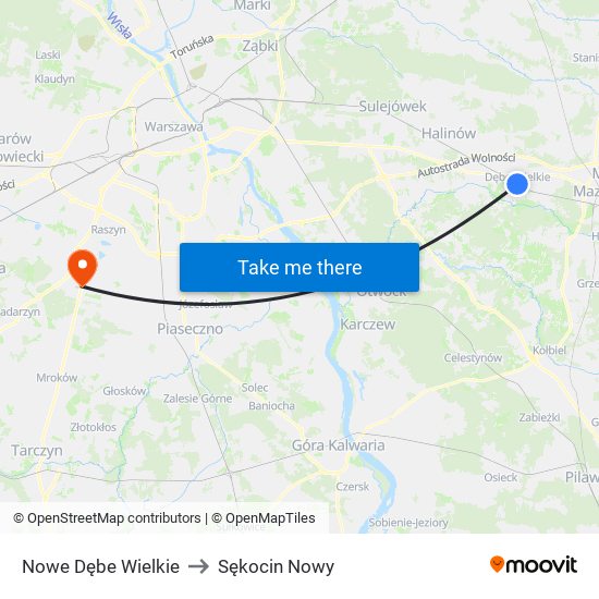 Nowe Dębe Wielkie to Sękocin Nowy map