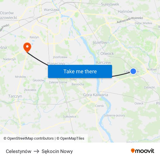 Celestynów to Sękocin Nowy map