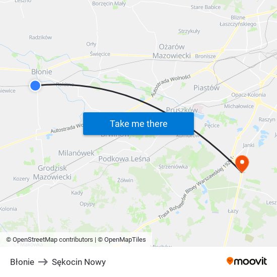 Błonie to Sękocin Nowy map