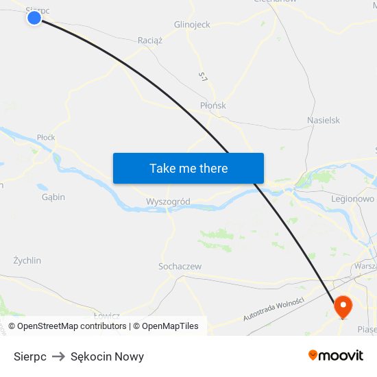 Sierpc to Sękocin Nowy map