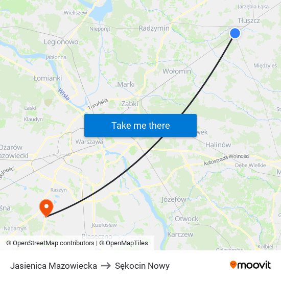 Jasienica Mazowiecka to Sękocin Nowy map