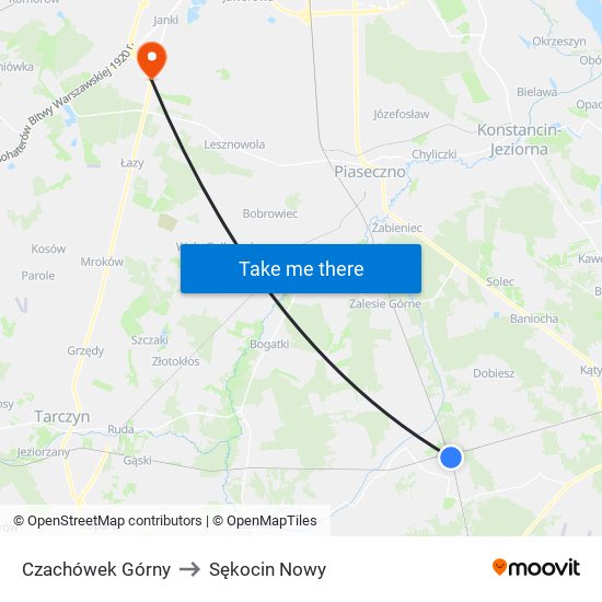 Czachówek Górny to Sękocin Nowy map