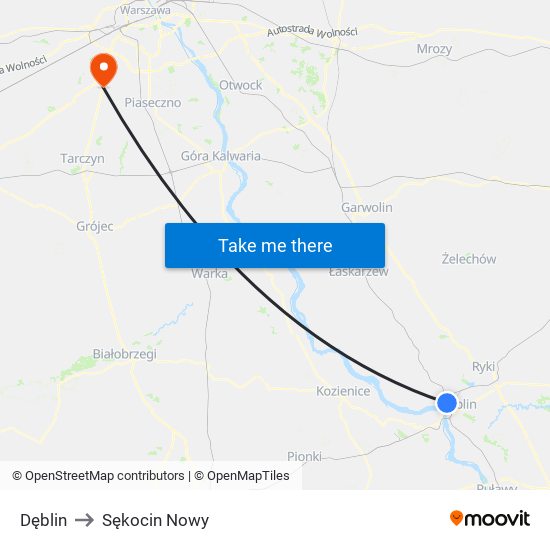 Dęblin to Sękocin Nowy map