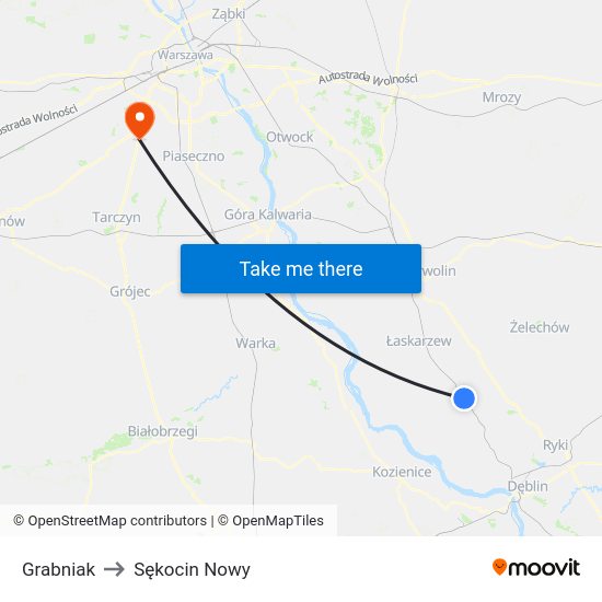 Grabniak to Sękocin Nowy map