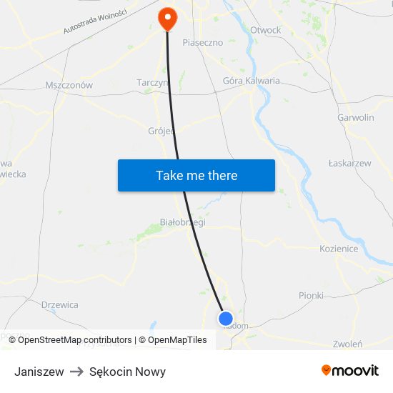 Janiszew to Sękocin Nowy map