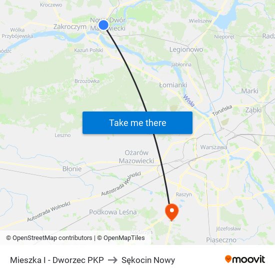 Mieszka I - Dworzec PKP to Sękocin Nowy map