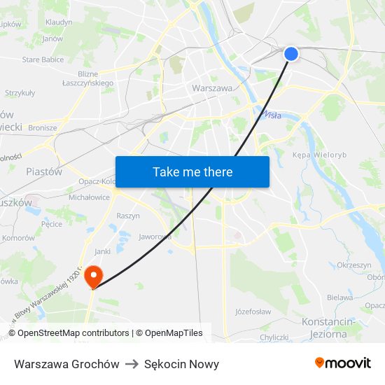 Warszawa Grochów to Sękocin Nowy map