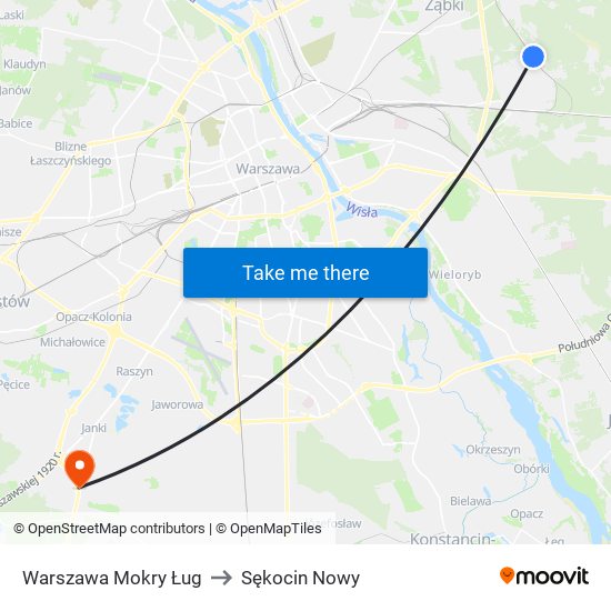 Warszawa Mokry Ług to Sękocin Nowy map