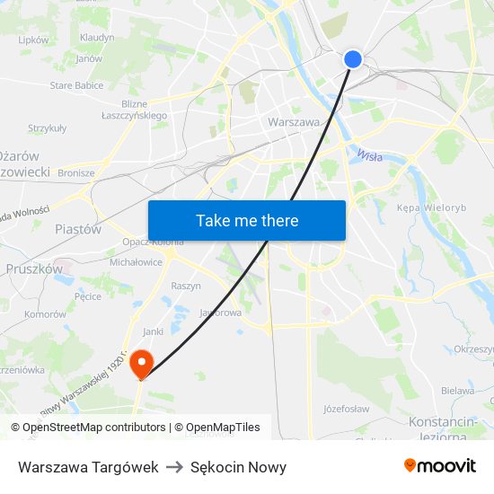 Warszawa Targówek to Sękocin Nowy map