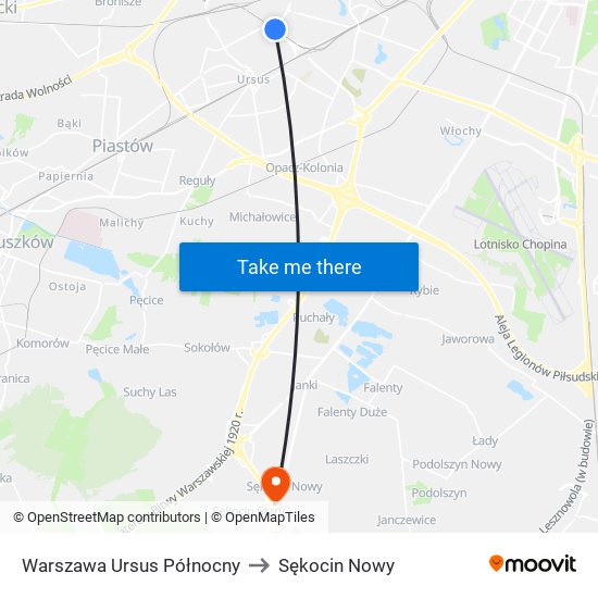 Warszawa Ursus Północny to Sękocin Nowy map