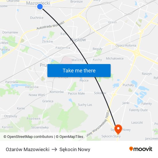 Ożarów Mazowiecki to Sękocin Nowy map