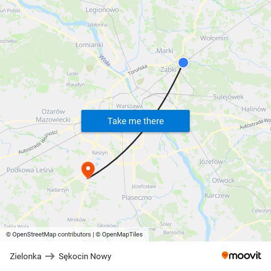 Zielonka to Sękocin Nowy map