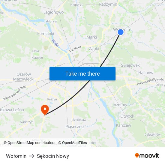 Wołomin to Sękocin Nowy map