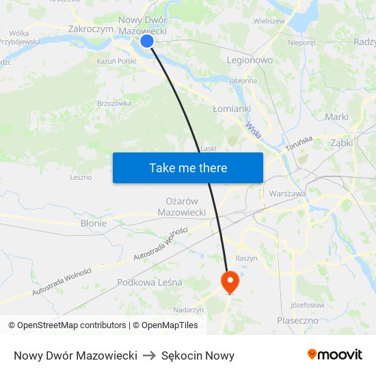 Nowy Dwór Mazowiecki to Sękocin Nowy map