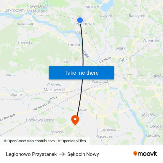 Legionowo Przystanek to Sękocin Nowy map