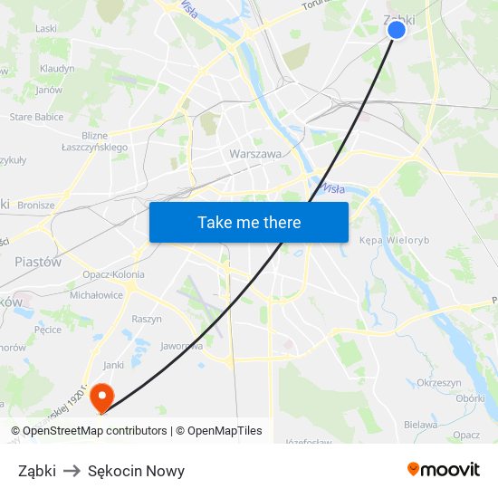 Ząbki to Sękocin Nowy map