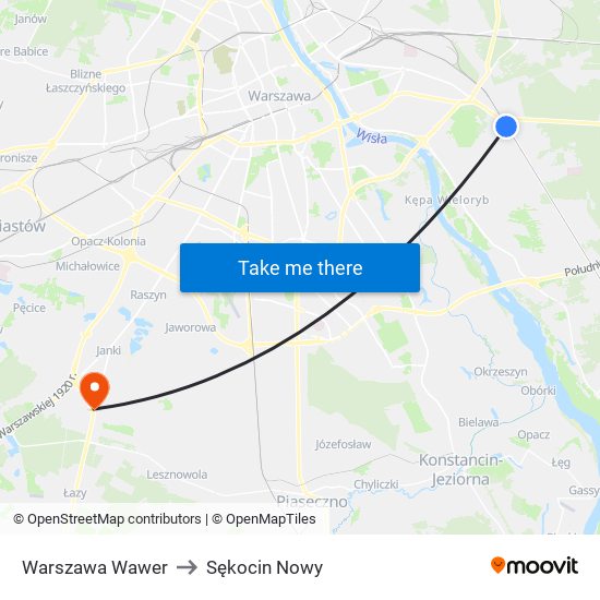 Warszawa Wawer to Sękocin Nowy map