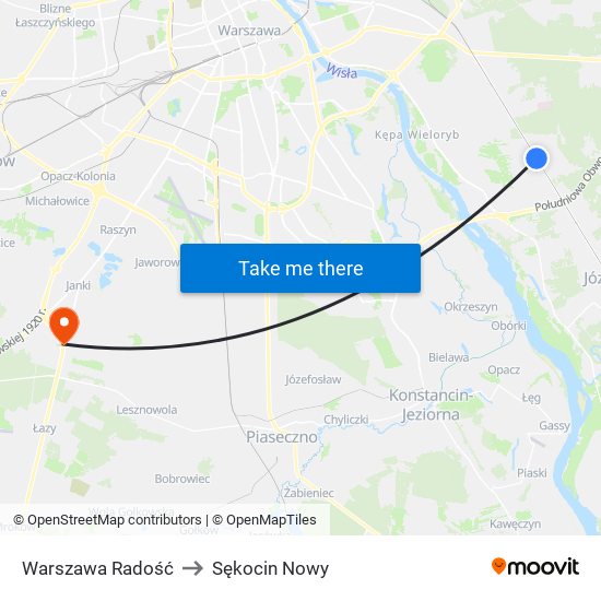 Warszawa Radość to Sękocin Nowy map