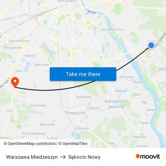 Warszawa Miedzeszyn to Sękocin Nowy map
