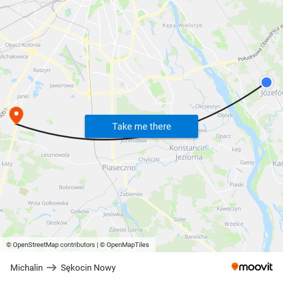 Michalin to Sękocin Nowy map