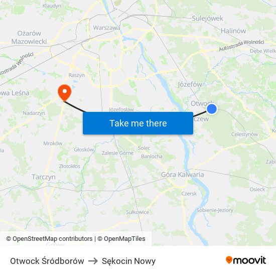 Otwock Śródborów to Sękocin Nowy map